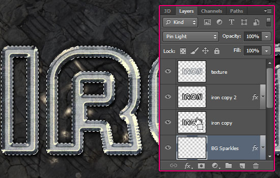 Sparkling Iron Text Effect step 10