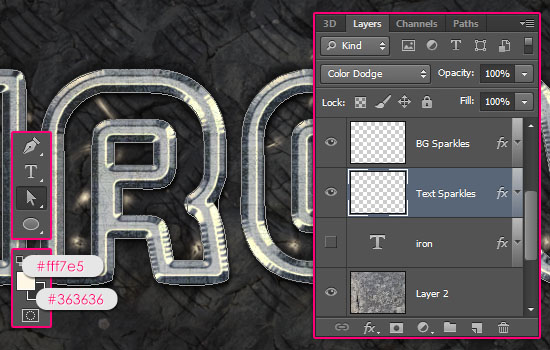 Sparkling Iron Text Effect step 10